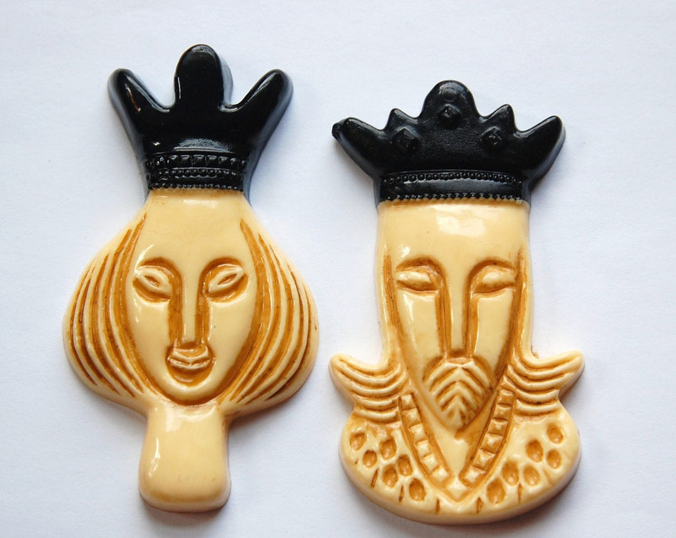 Vintage Large Funky King and Queen Cabochons cab490A
