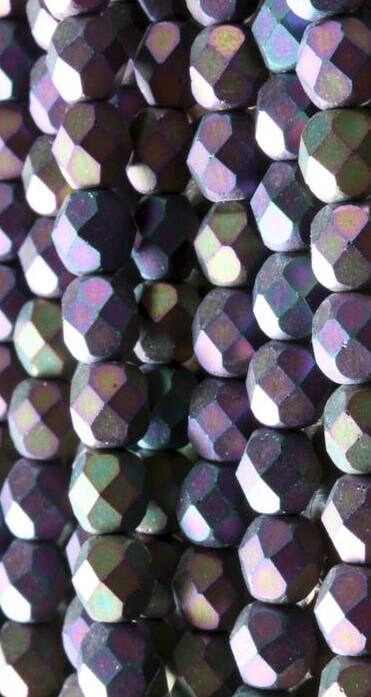 Czech Faceted Matte Iris Purple Firepolish Glass Beads 6mm (25)