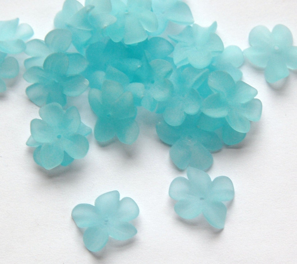 German Lucite Flowers Beads Matte Aqua (6) bds873A