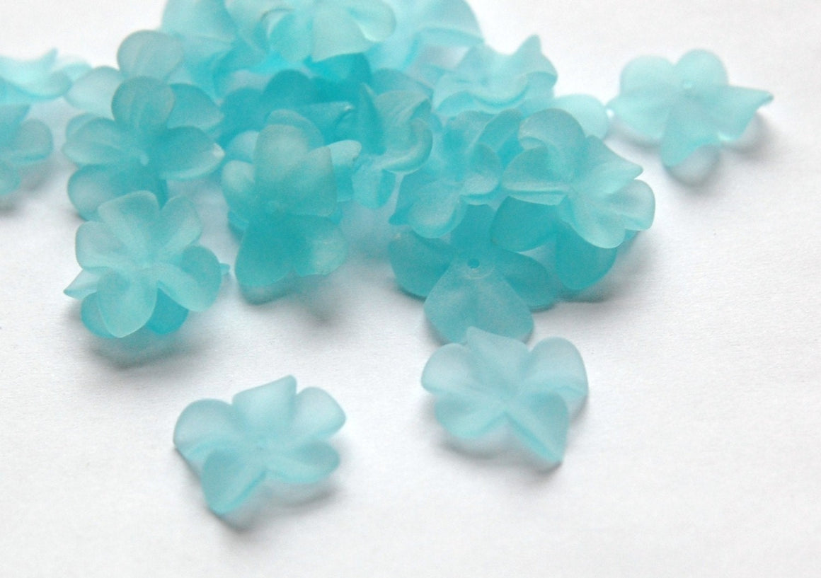 German Lucite Flowers Beads Matte Aqua (6) bds873A