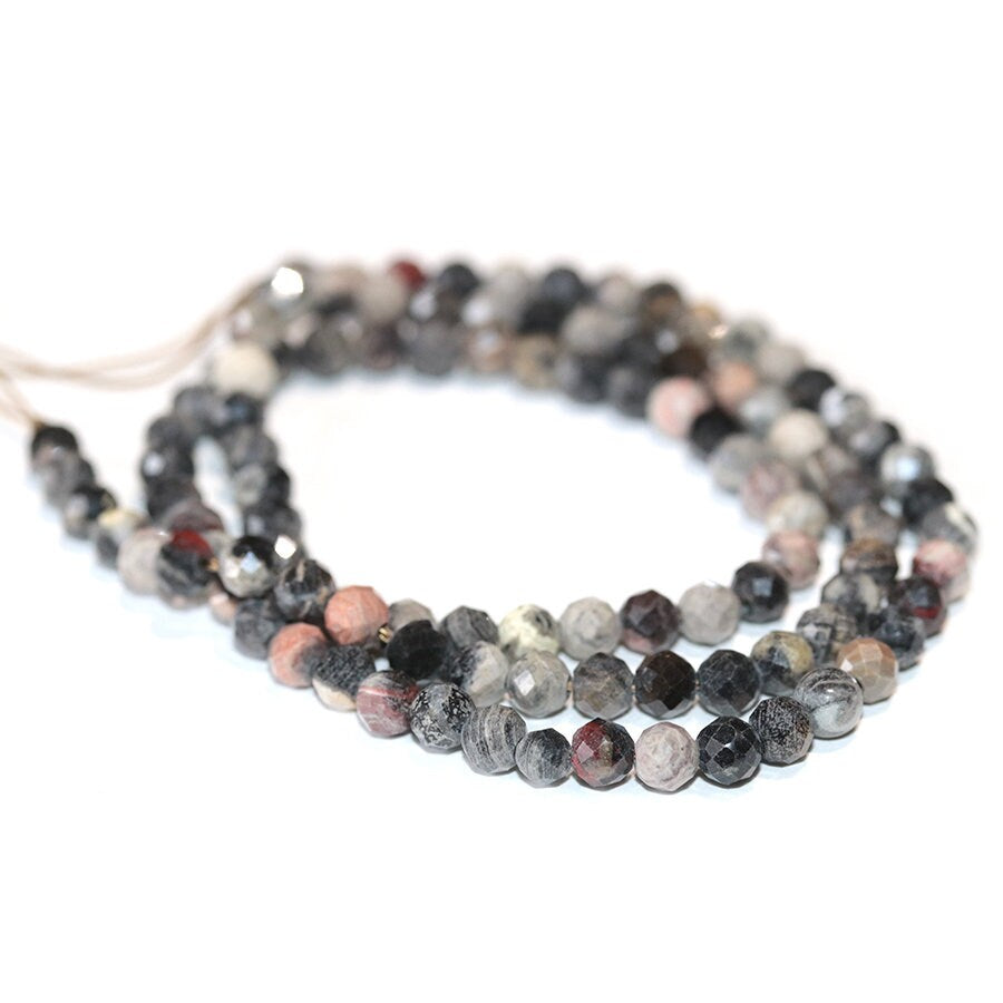 Dakota Stones Silver Leaf Jasper 4mm Diamond Cut Faceted Gemstones. 16" Strand. SLJ4RD-F-DC