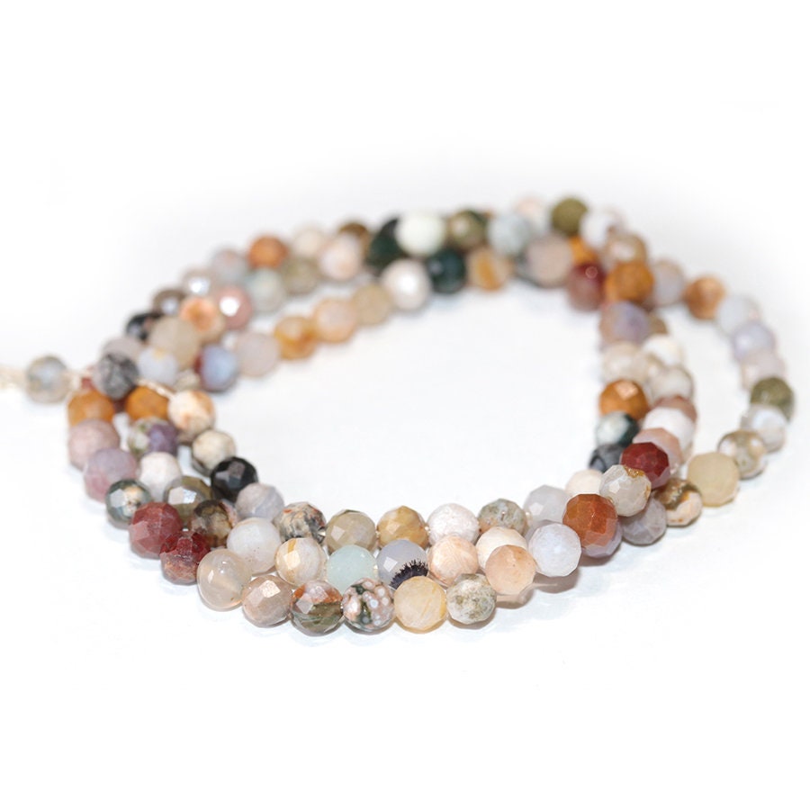 Dakota Stones Ocean Jasper 4mm Diamond Cut Faceted Round Beads Gemstones 16" Strand OJR4RD-F-DC