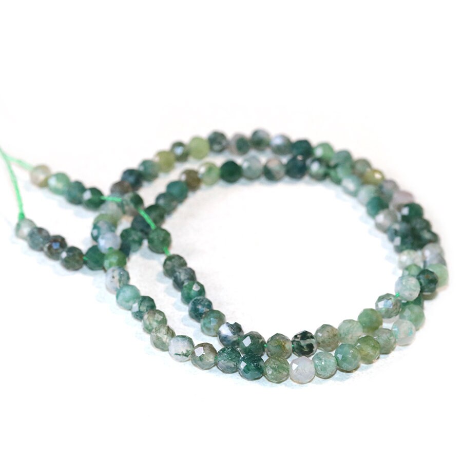 Dakota Stones Moss Agate 4mm Diamond Cut Faceted Round Beads Gemstones 16" Strand MOS4RD-F-DC