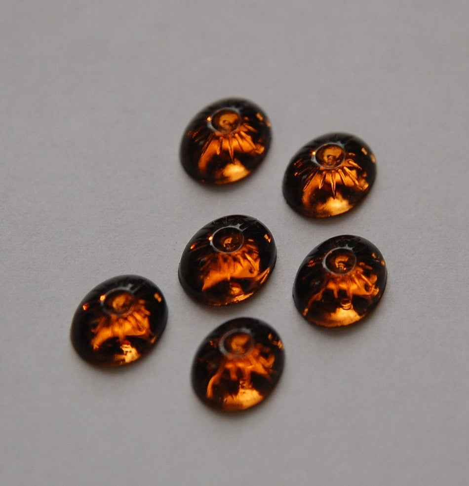 Vintage Smokey Topaz Glass Cabochons Etched Top Setting 10x8mm cab576N