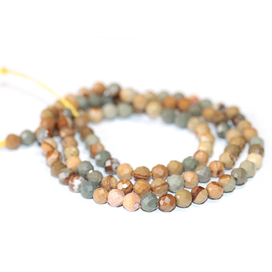 Dakota Stones Wildhorse Picture Jasper 4mm Diamond Cut Faceted Round Gemstones. 16" Strand. WPJ4RD-F-DC