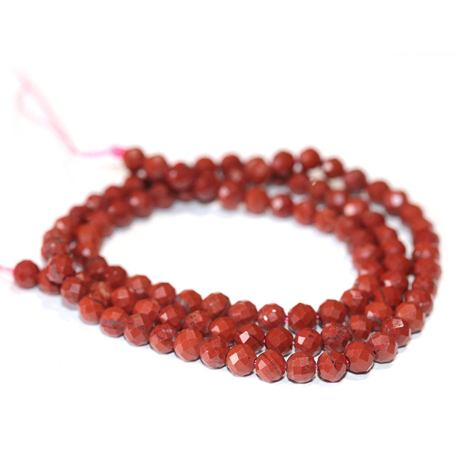 Dakota Stones Red Jasper 4mm Diamond Cut Faceted Round Gemstones. 16" Strand. RED4RD-F-DC