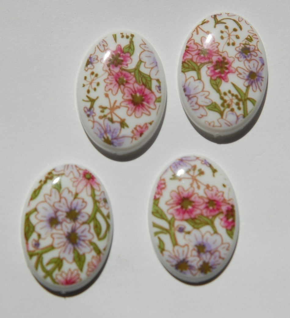 Vintage Pink and Purple Floral Plastic 25mm x 18mm Cabochon cab009A