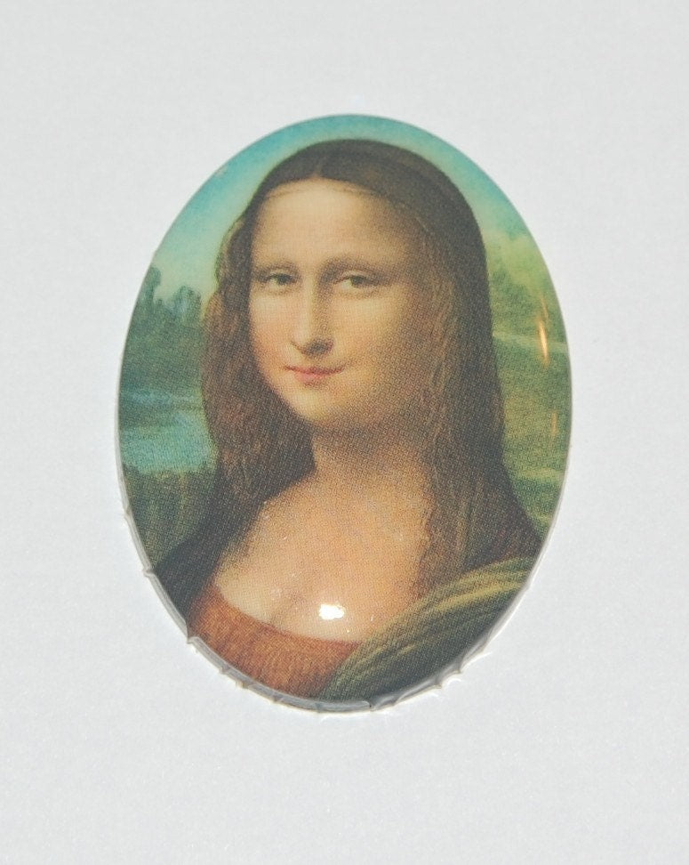 Vintage Decal Mona Lisa Cabochon Cameo 40mm x 30mm cab378G