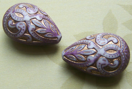 Vintage Style Purple Gold Tear Drop Pear Beads bds119
