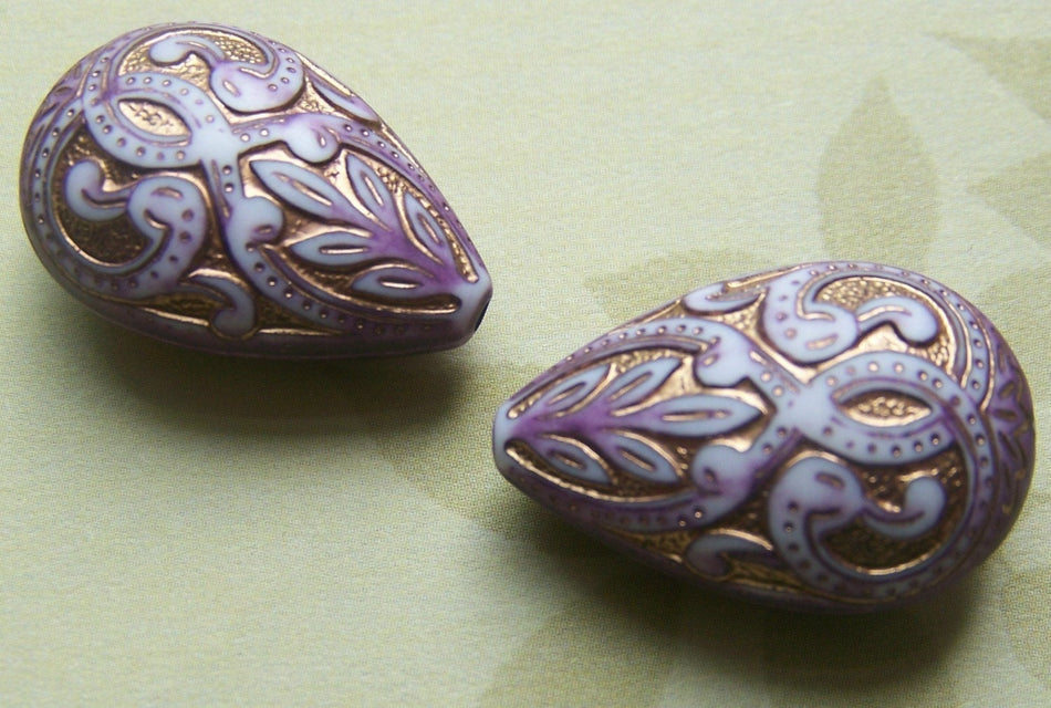 Vintage Style Purple Gold Tear Drop Pear Beads bds119