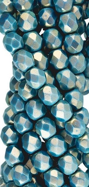 6mm Czech Faceted Halo Ethereal Azurite Firepolish Glass Beads  (25)