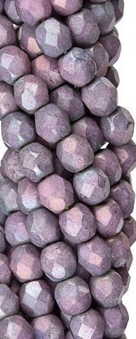 4mm Czech Faceted Matte Luster Opaque Amethyst Firepolish Glass Beads (50)