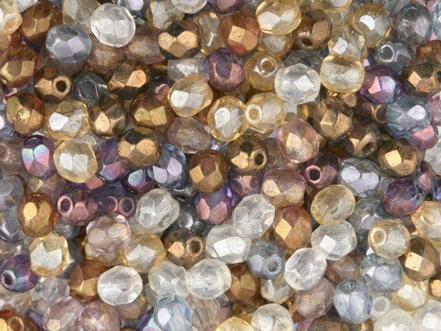 4mm Luster Mix Czech Firepolish Faceted Glass Beads (50)
