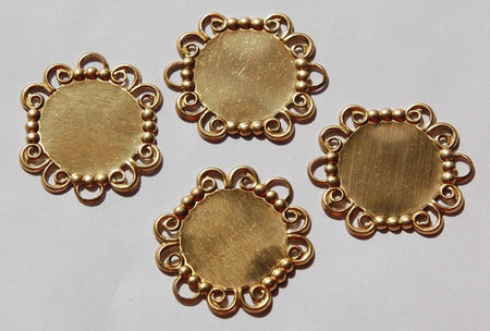 Raw Brass 18mm Round Scroll Edged Setting (6) mtl300