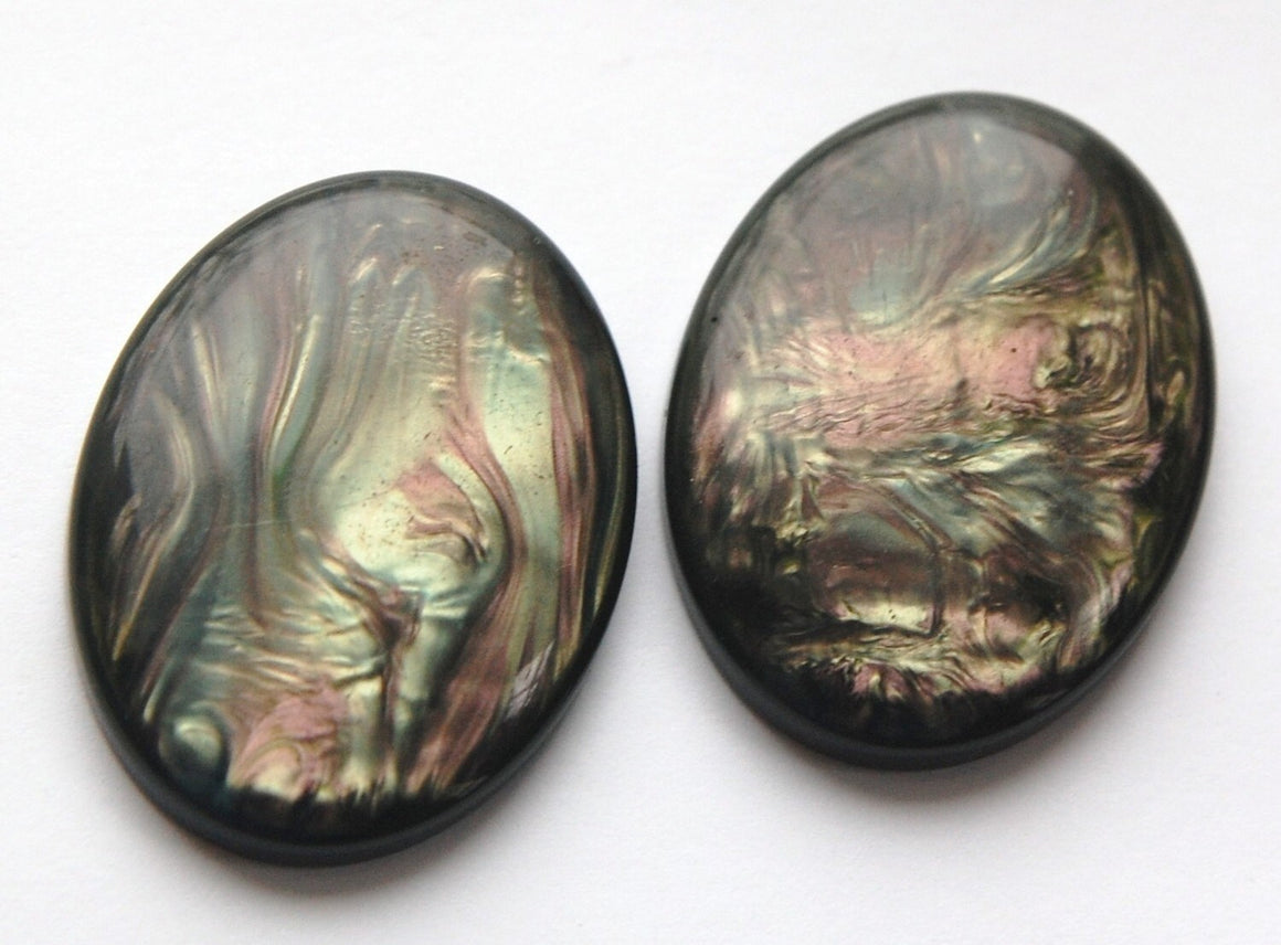 Swirled Olive Green and Purple Gray Cabochons 40mm x 30mm cab635