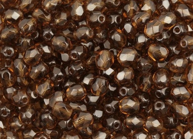 4mm Czech Faceted Smoky Topaz Firepolish Glass Beads (50)