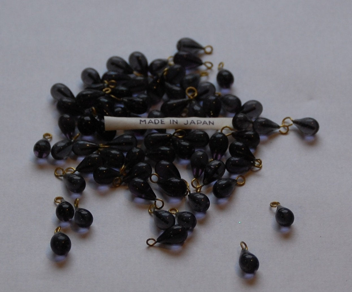 Vintage Smokey Gray Glass Teardrop Drops with Loop Japan drp001A