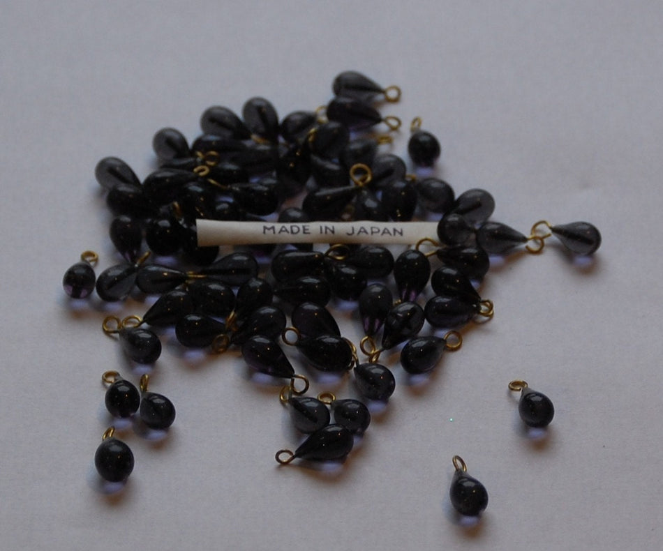 Vintage Smokey Gray Glass Teardrop Drops with Loop Japan drp001A