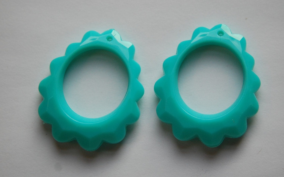 Vintage Turquoise Blue Scalloped Pendants Germany pnd133J