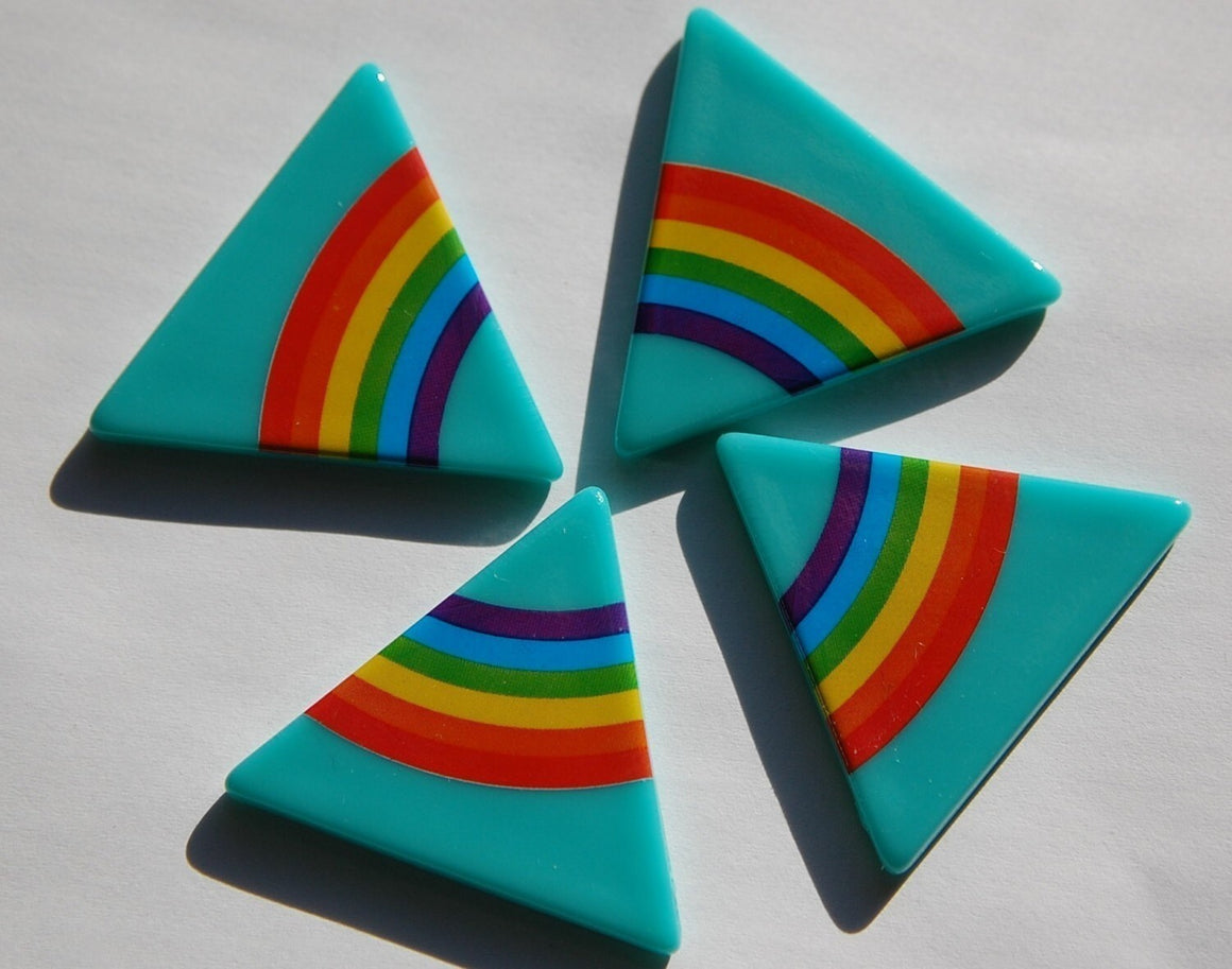 Vintage West German Turquoise Triangle Rainbow Cabochons 40mm (4) cab437C