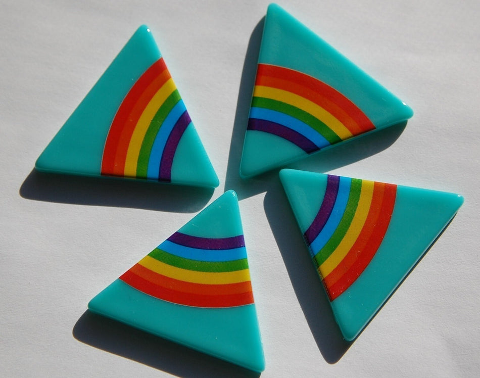 Vintage West German Turquoise Triangle Rainbow Cabochons 40mm (4) cab437C