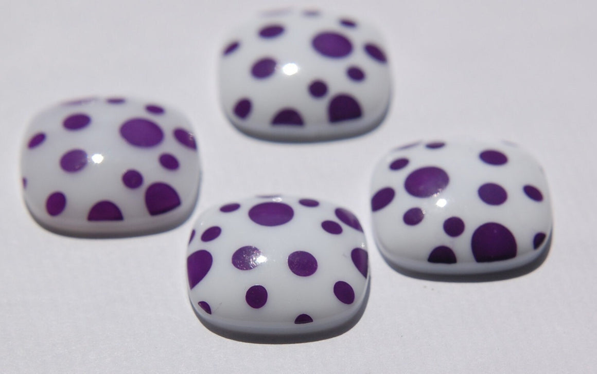 Vintage Purple and White Polka Dot Square Domed Cabochons cab404E