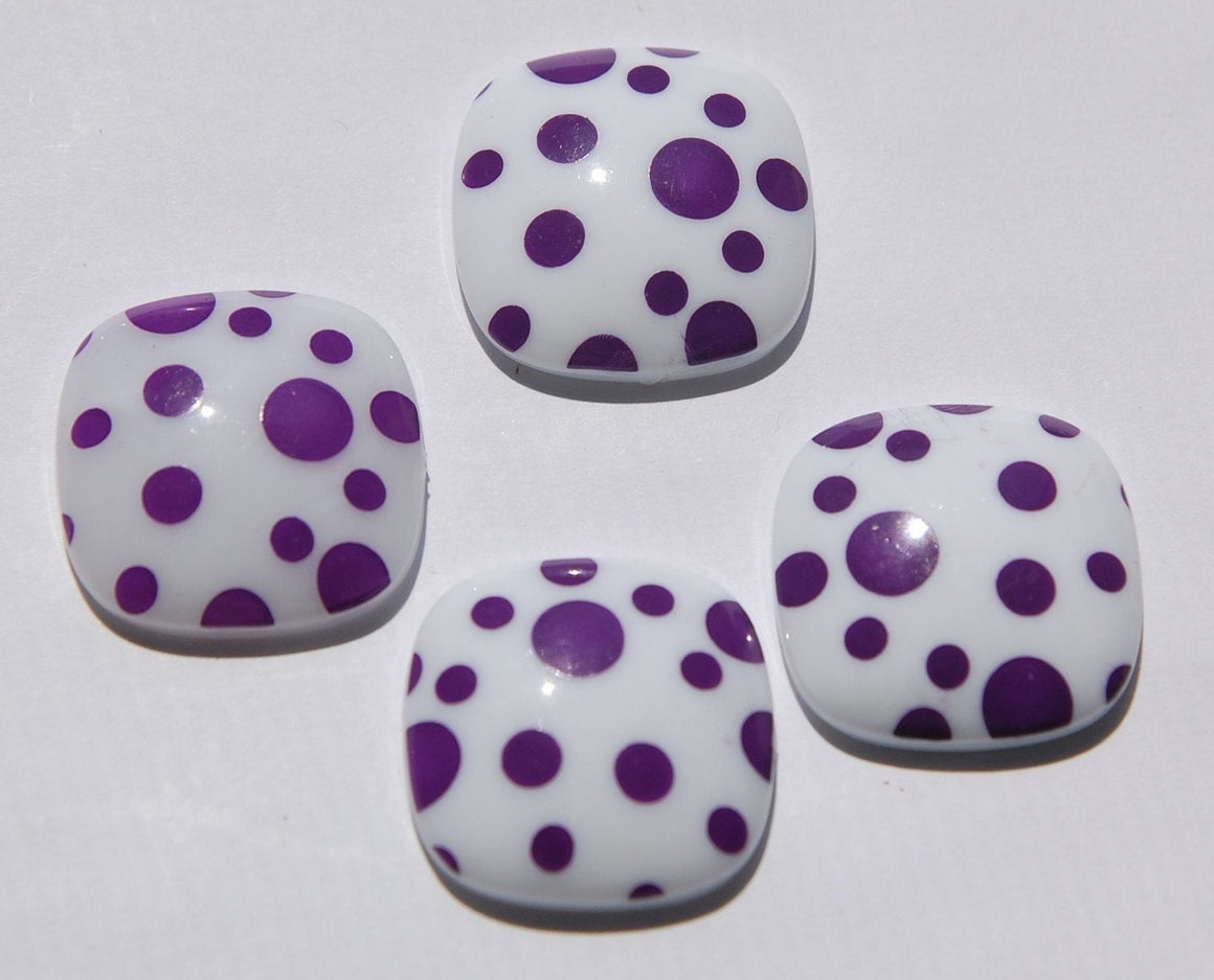 Vintage Purple and White Polka Dot Square Domed Cabochons cab404E