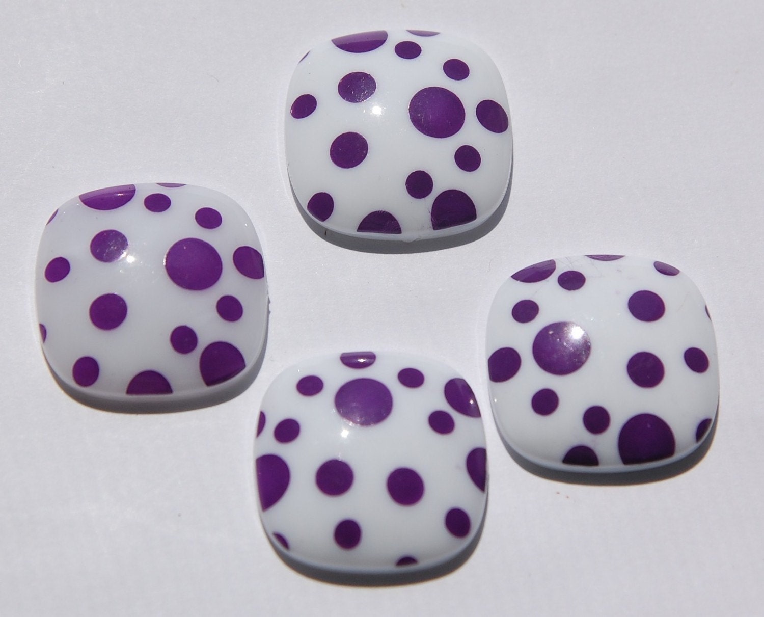 Vintage Purple and White Polka Dot Square Domed Cabochons cab404E