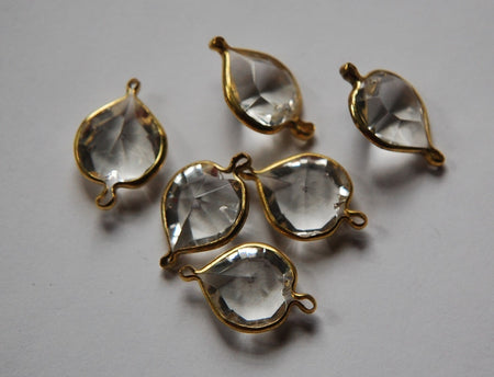 Brass Channel Set Faceted Clear Heart Acrylic Charms2 Loop chr166C