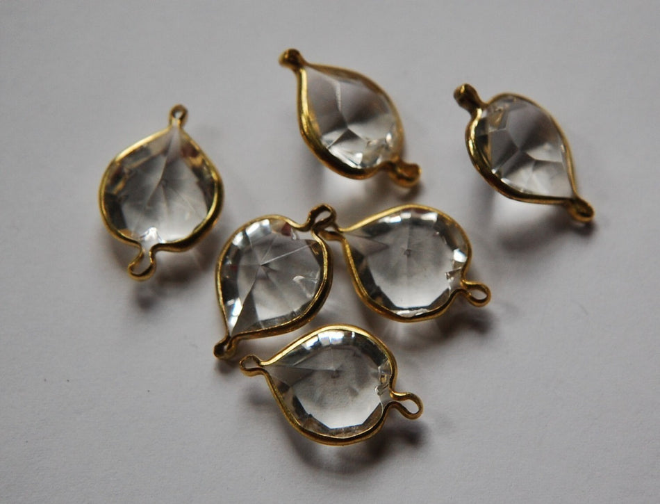 Brass Channel Set Faceted Clear Heart Acrylic Charms2 Loop chr166C