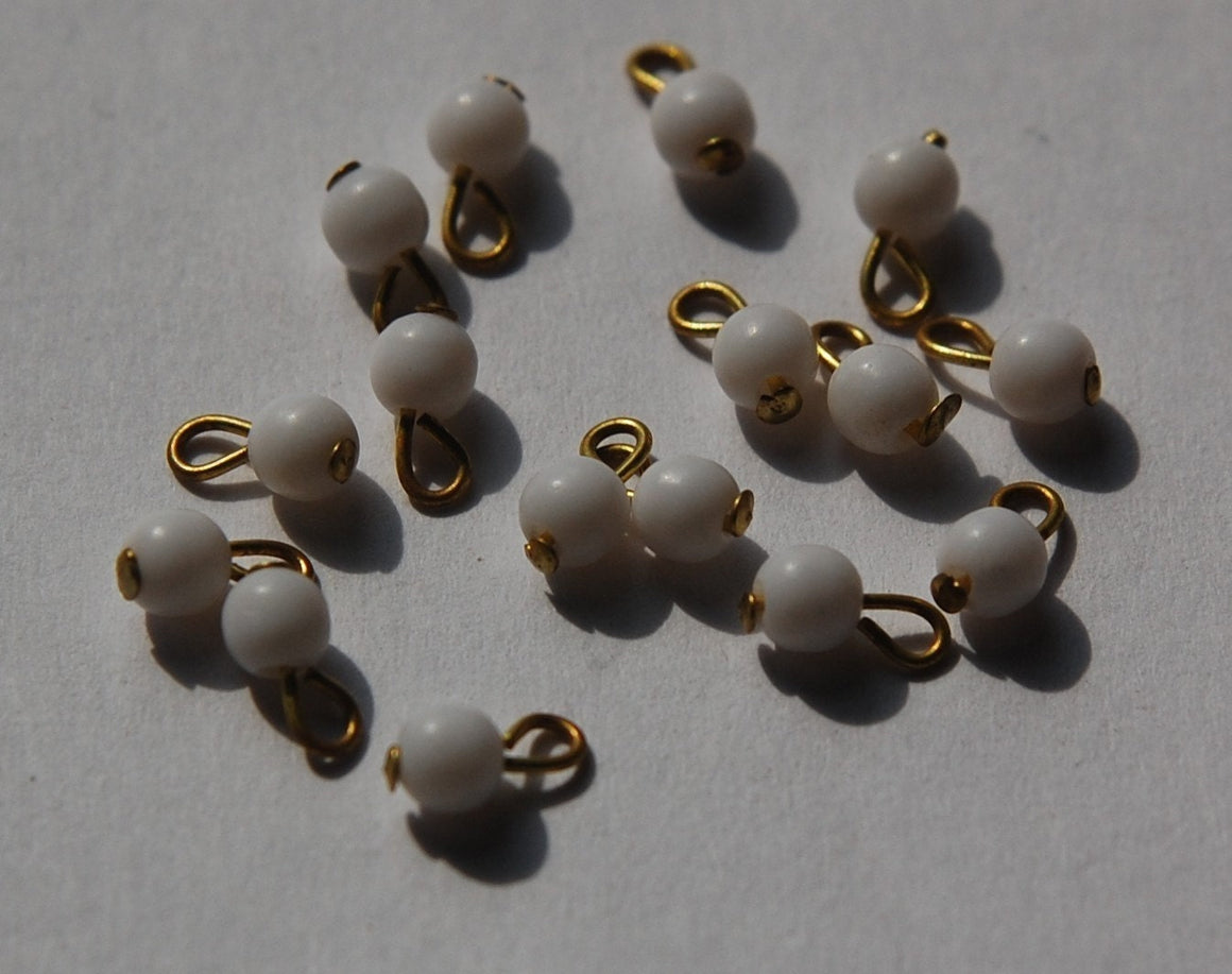 Vintage White Glass 3mm Drops with gold Loop Japan drp027