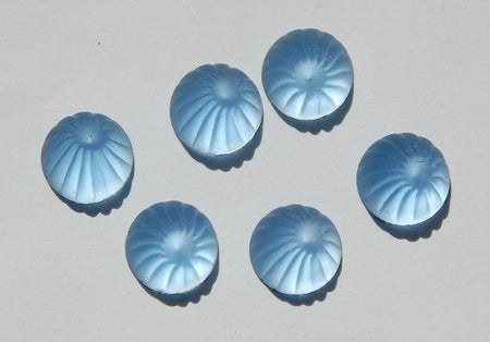 Vintage Light Sapphire Blue Ribbed Cabochons 10mm (6) cab381B