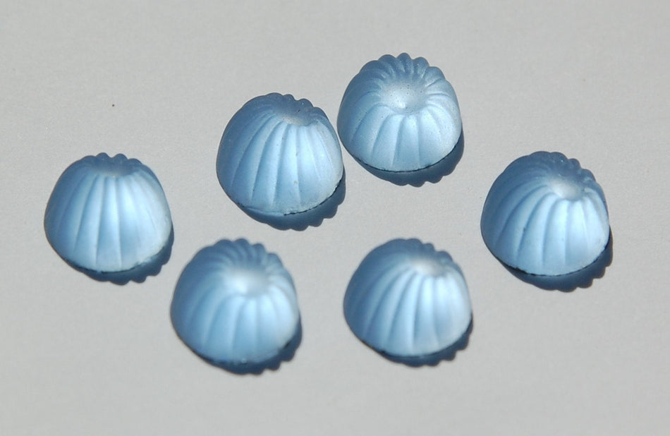 Vintage Light Sapphire Blue Ribbed Cabochons 10mm (6) cab381B