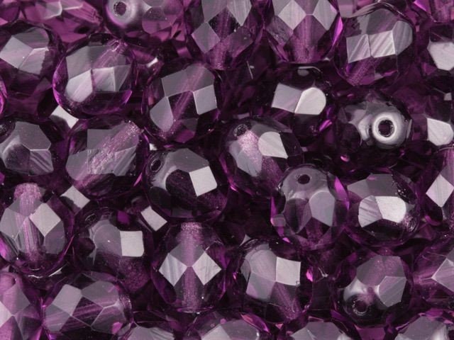 8mm Czech Amethyst Purple Firepolish Faceted Glass Beads (25)