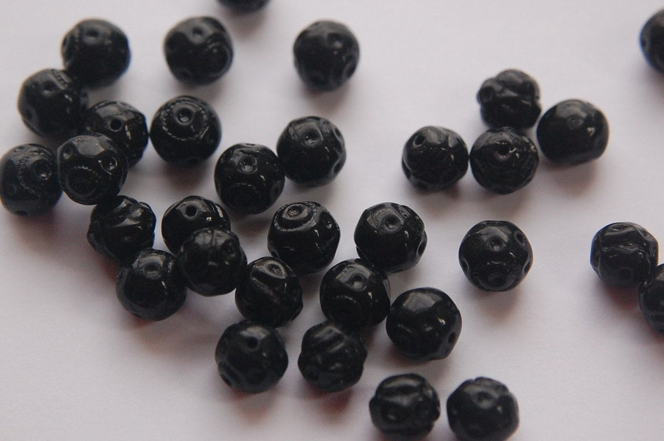 Vintage Black Glass Textured Beads 8mm bds921