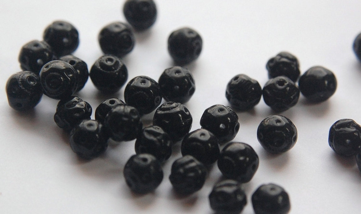 Vintage Black Glass Textured Beads 8mm bds921