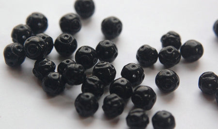 Vintage Black Glass Textured Beads 8mm bds921