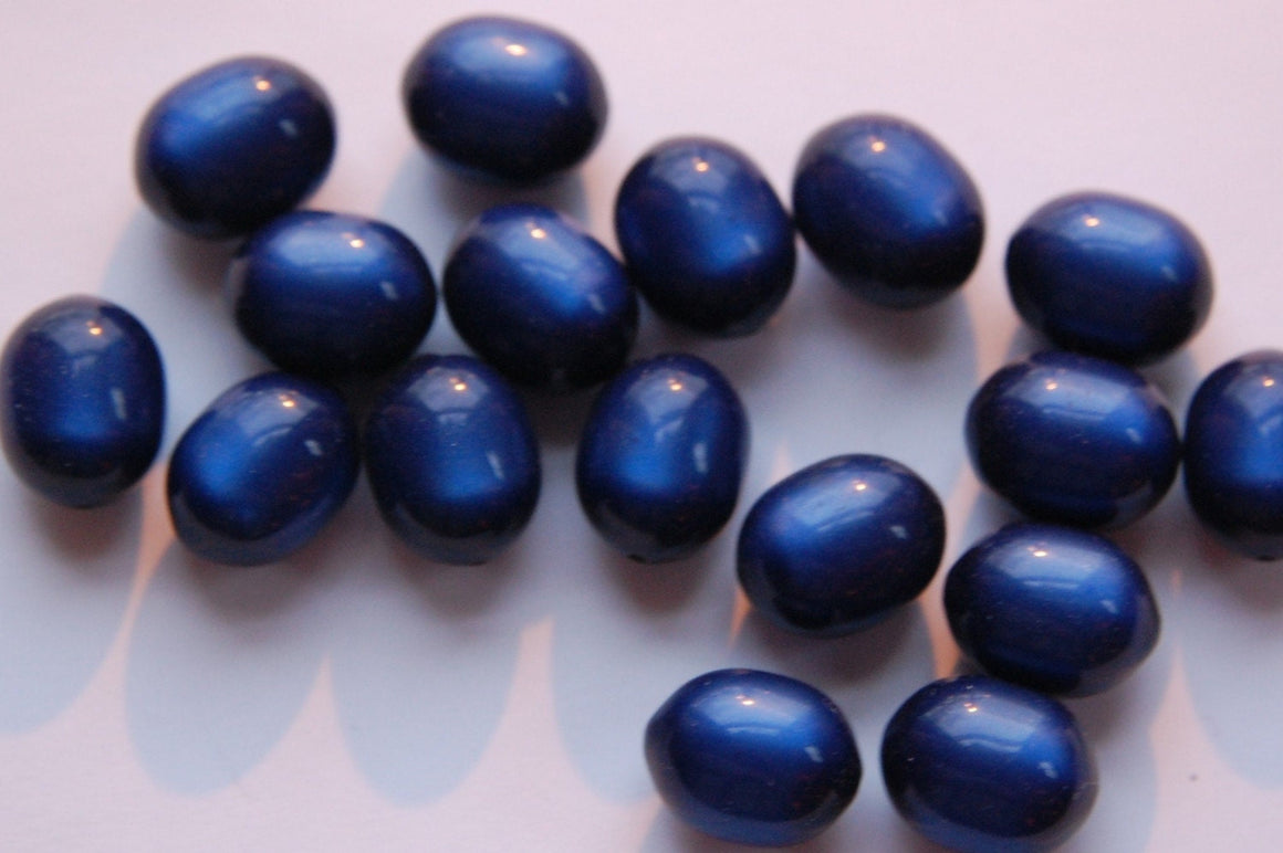 Vintage Blue Oval Moonglow Beads bds794C