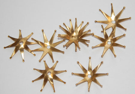 Raw Brass Retro Atomic Star Long Petal Bead Caps 25mm (6) mtl353