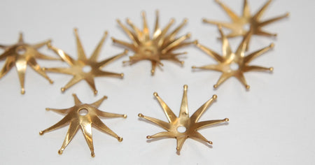 Raw Brass Retro Atomic Star Long Petal Bead Caps 25mm (6) mtl353