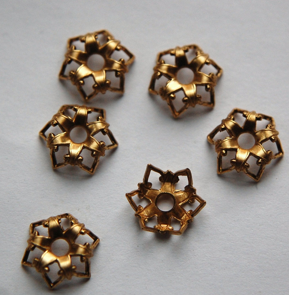 Elegant Crown Raw Brass Bead Caps 13mm (6) mtl070