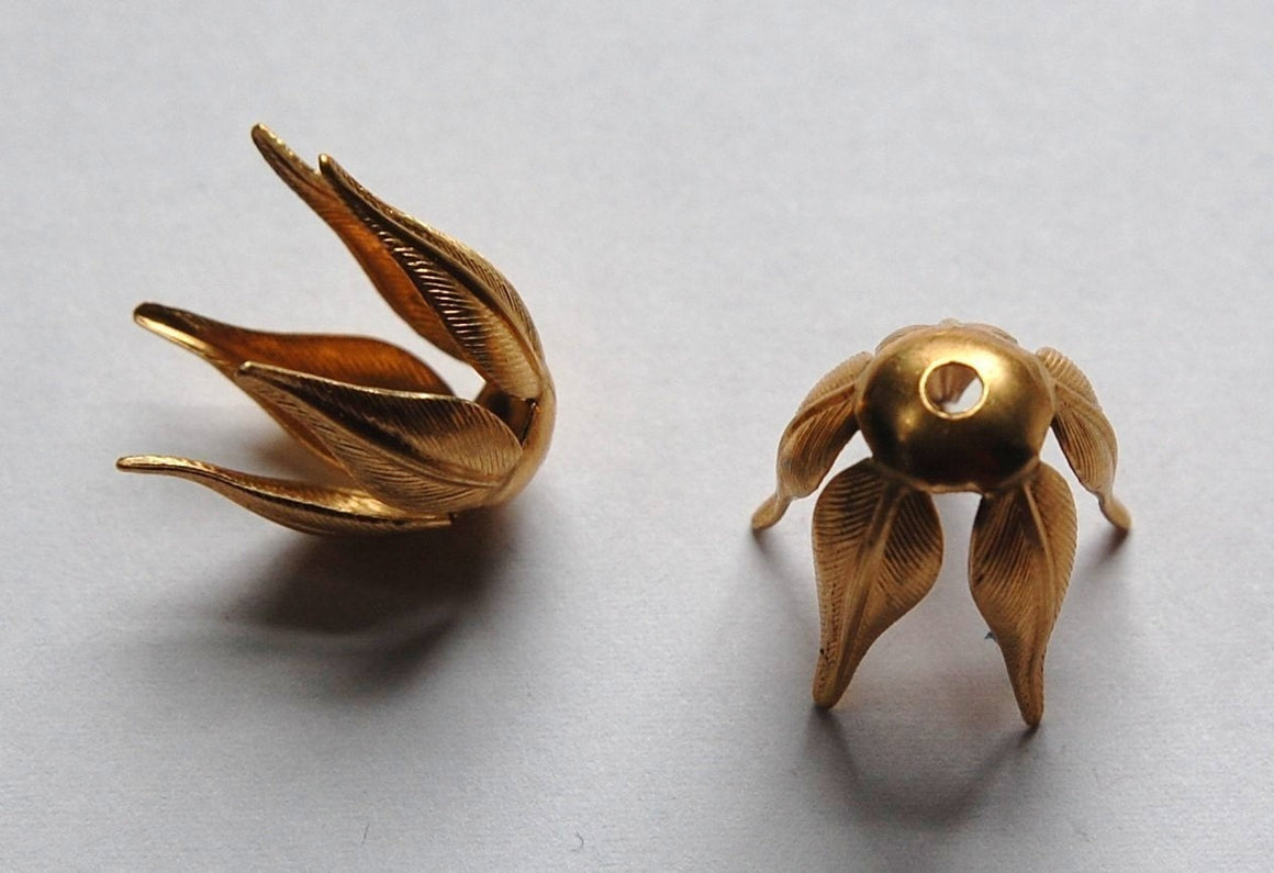 Raw Brass Long Petal or Leaf Bead Caps Size A (4) mtl262