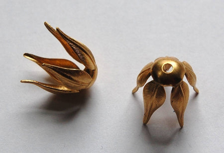 Raw Brass Long Petal or Leaf Bead Caps Size A (4) mtl262