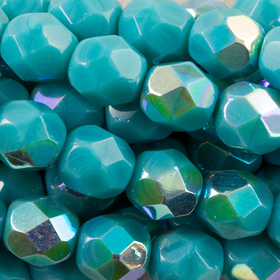 6mm Czech Faceted Sleeping Beauty Turquoise AB Firepolish Glass Beads (25)