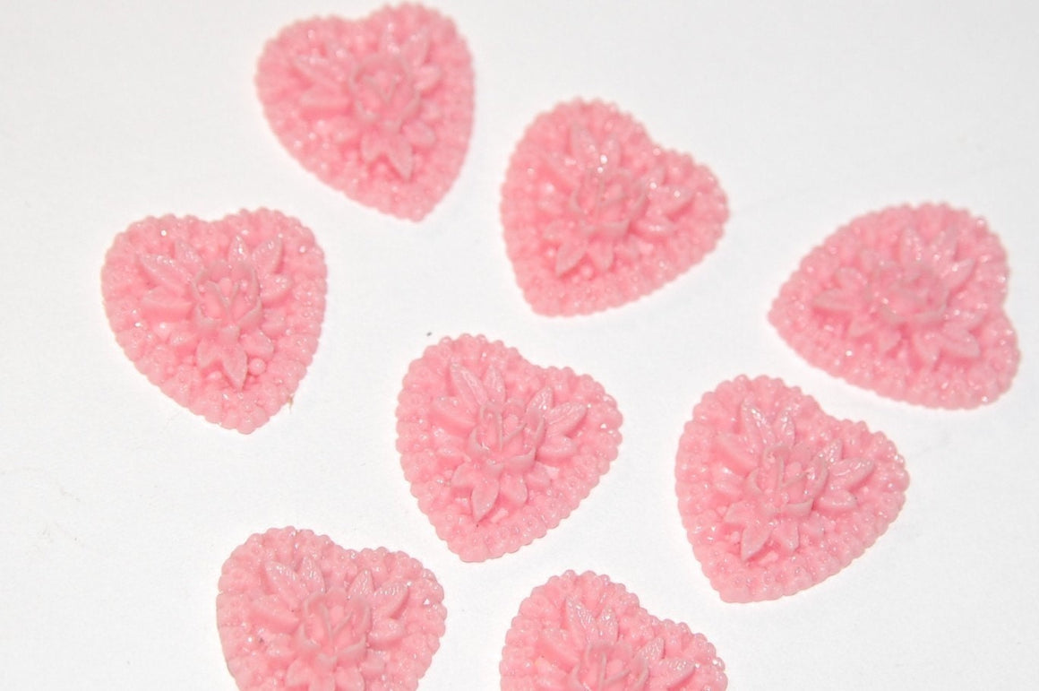 Vintage Style Pink Heart Flower Cluster Cabochons cab612