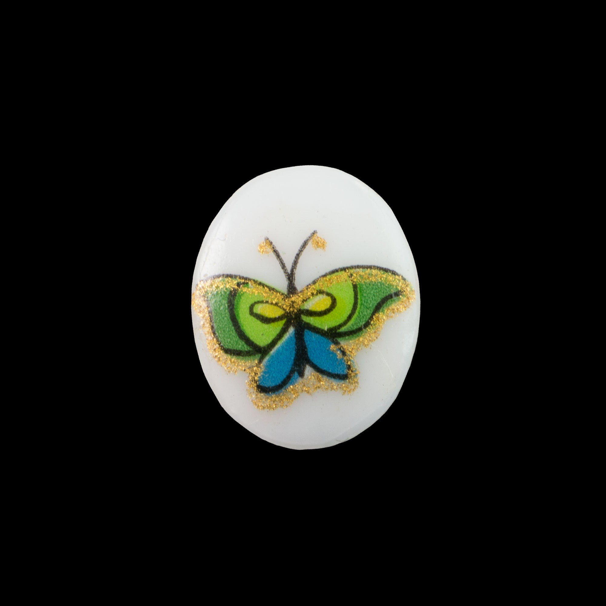 10x8mm Green and Blue Butterfly Glass Oval Cabochons (6)