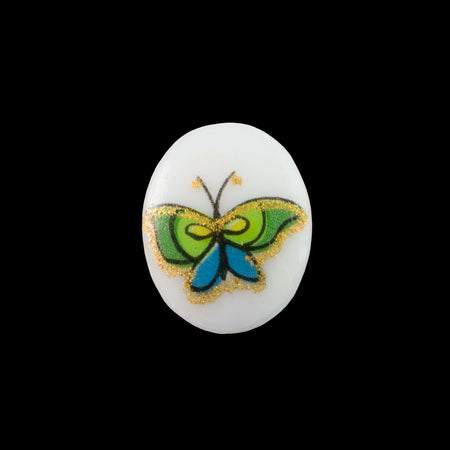 10x8mm Green and Blue Butterfly Glass Oval Cabochons (6)