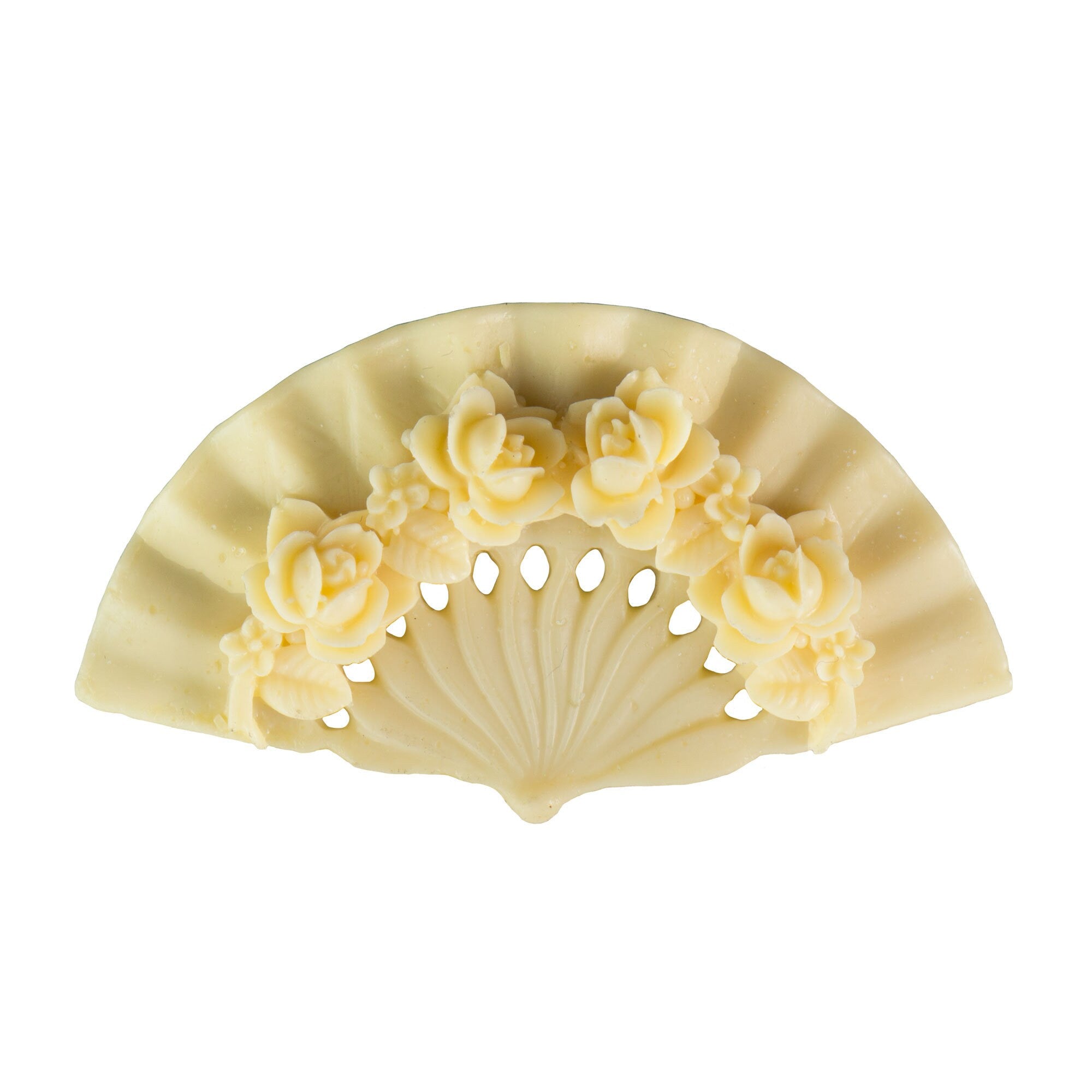 33x60mm Ivory Carved Floral Fan Acrylic Cabochons (2)