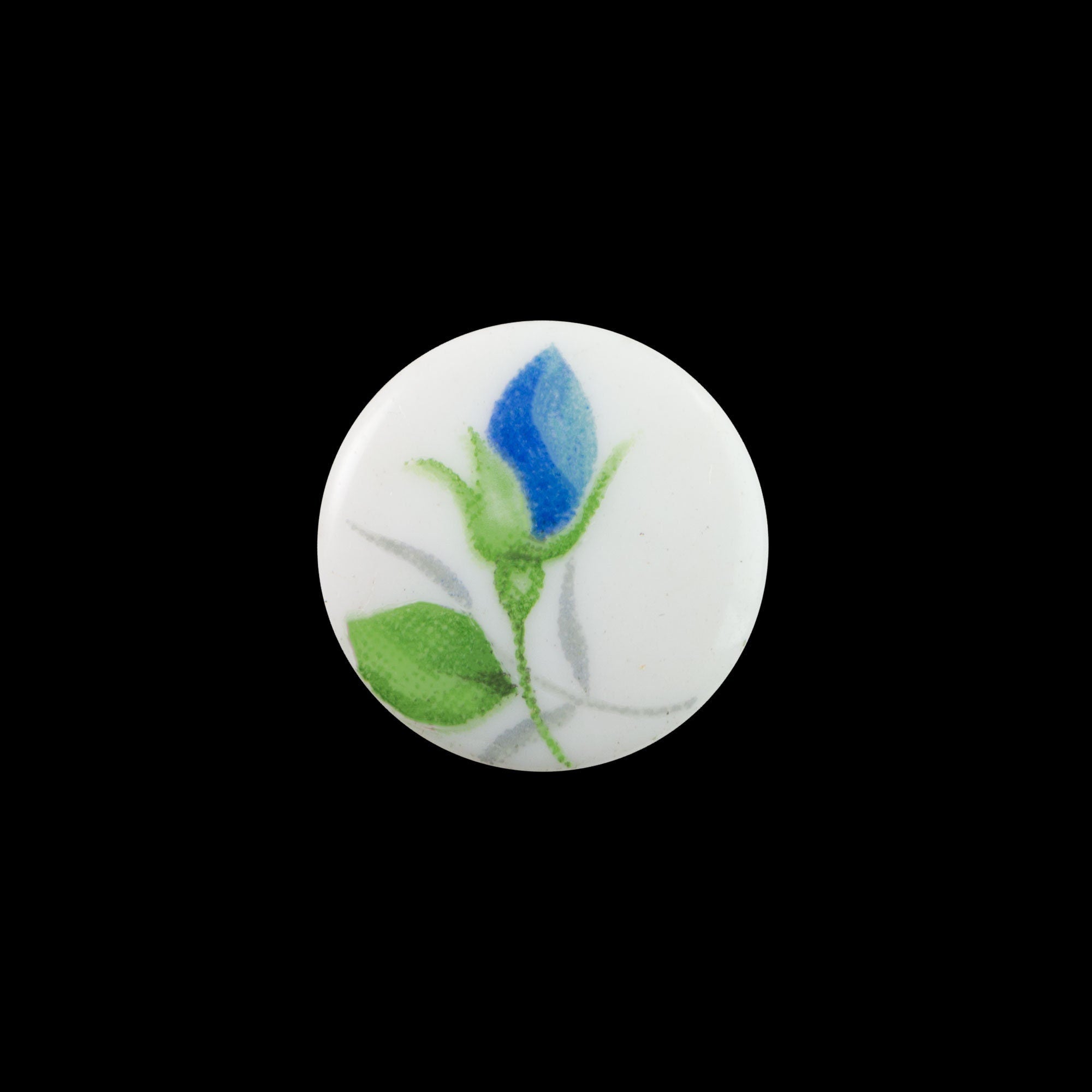 10mm Blue Flower Bud on White Glass Round Cabochons (6)