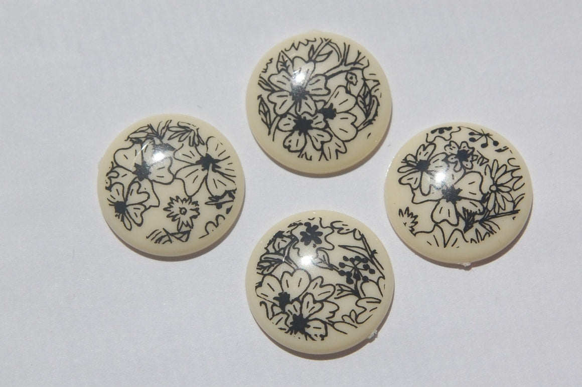 Vintage Black on Cream All Over Floral Cabochon 22mm (4) cab015C